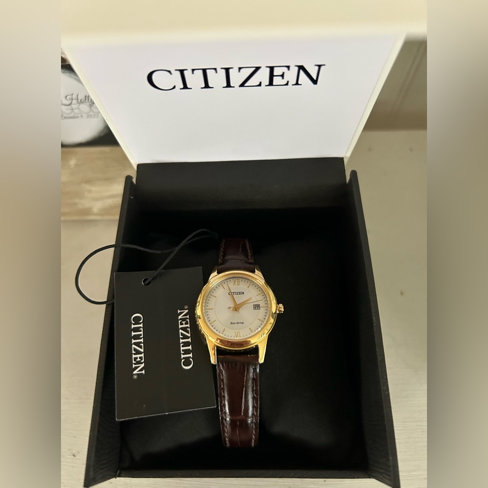 Women’s Citizen Gold Case Watch with Brown Strap